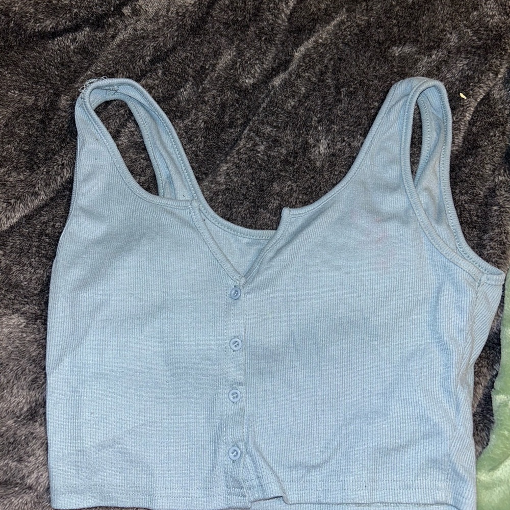 Blue Button-Up Crop Top